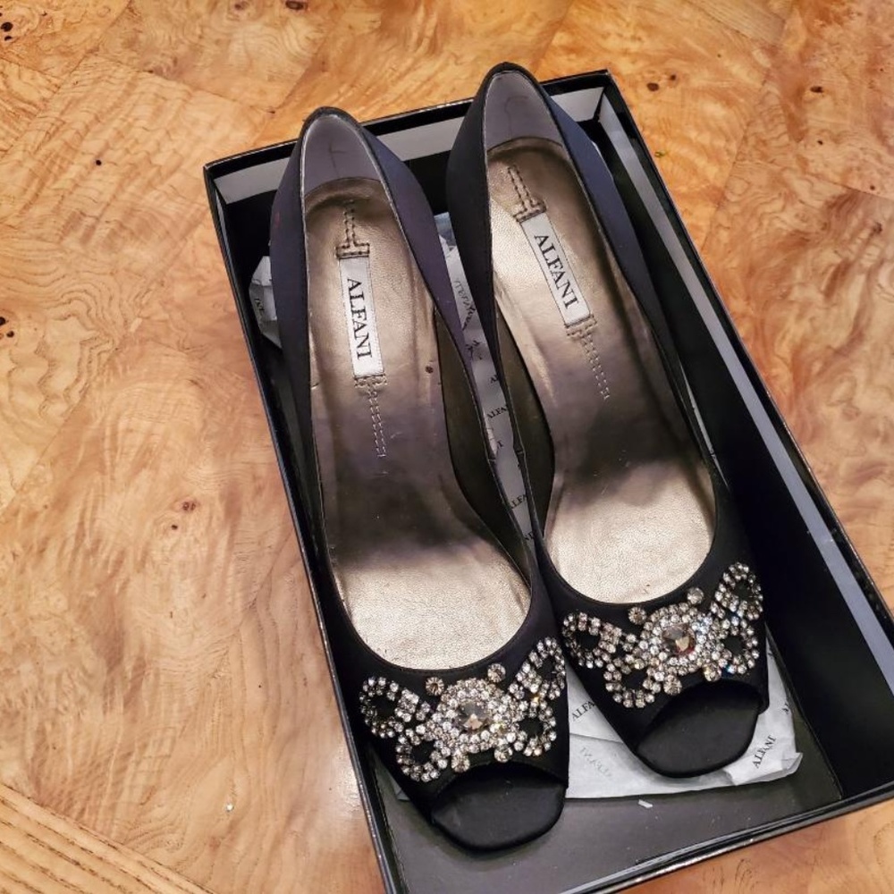Alfani Jeweled Open Toe Satin Dress Heels